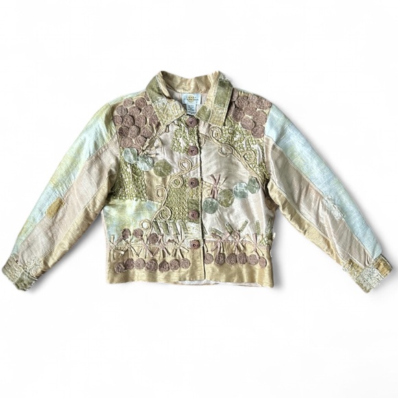 Sandy Starkman Jackets & Blazers - SANDY STARKMAN Silk Patchwork 3D Applique Jacket Art Wear Lagenlook Funky Size M